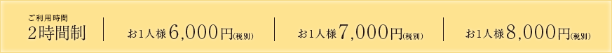 ご利用時間2時間制 お一人様 6,000円(税別)~