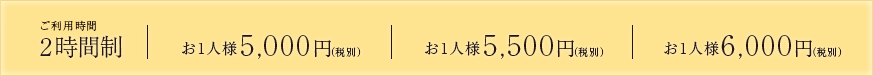 ご利用時間2時間制 お一人様 5,000円(税別)~