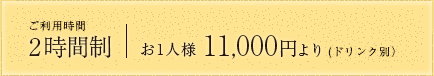 ご利用時間2時間制 お一人様 10,800円(税込・ドリンク別)